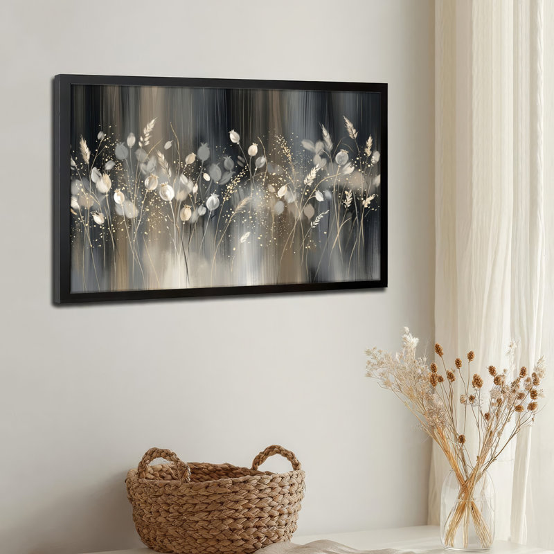 Art mural sur toile noir encadré pour le salon, la chambre à coucher, le bureau ou le vestibule - décoration murale décorative avec motif floral abstrait