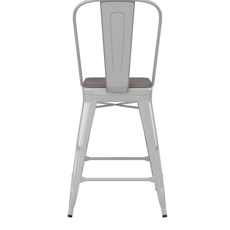 Tabouret de comptoir toutes saisons avec dossier amovible et siège en résine de polyester Britian, Blanc / gris