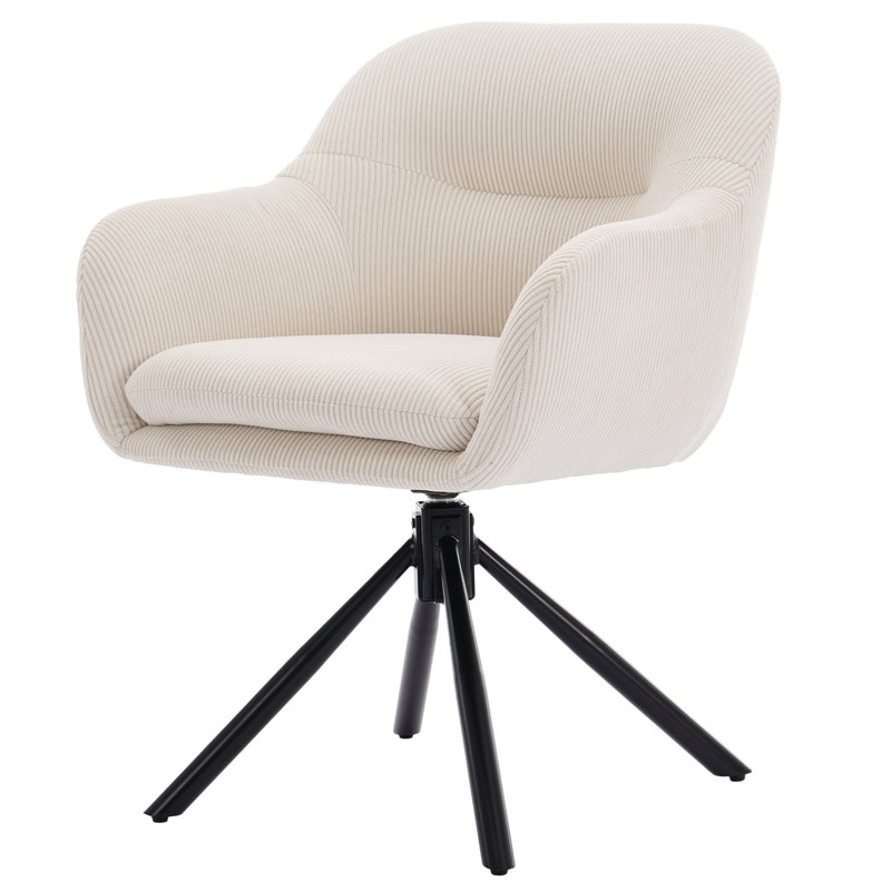 Modern Swivel Upholstered Home Office Task Chair With Solid Metal Base, Beige