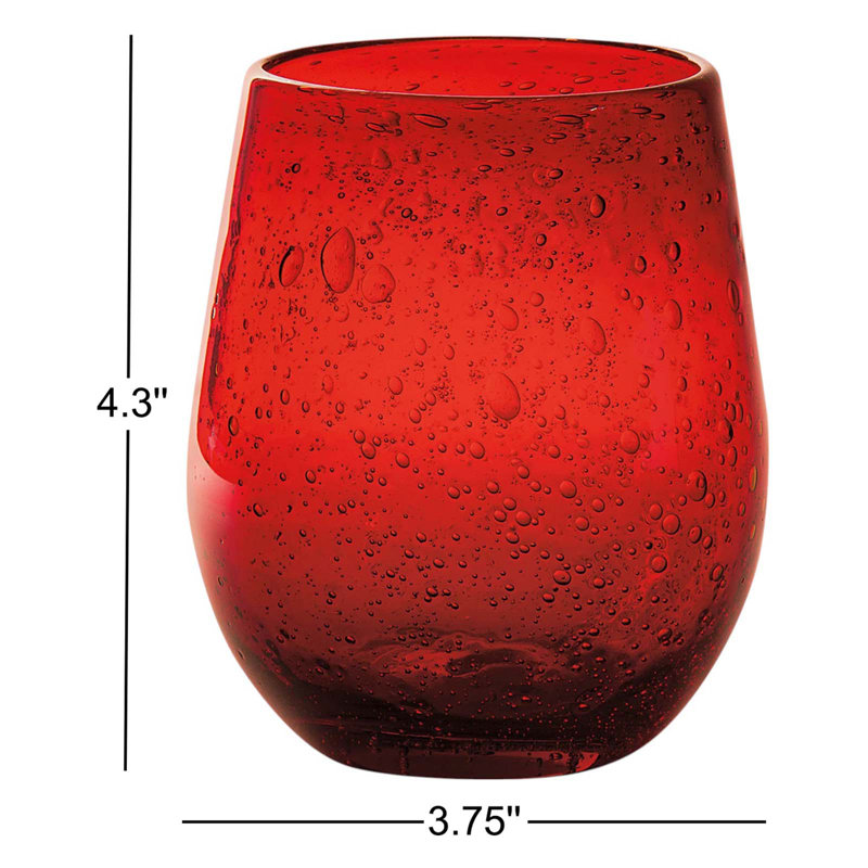 Eradu 14oz. Handmade Stemless Wine Glass, Red