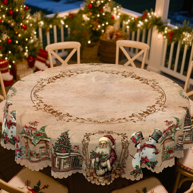 1pc Christmas Themed Print Tablecloth, Round/Rectangular Table Cloth, Mantel Para Mesa De Comedor, Xmas Decor, Holiday Party Indoor Dining Decor, Round Rectangle Christmas Table Cover, Festive Home Kitchen Accessory Gifts, Several Sizes Available