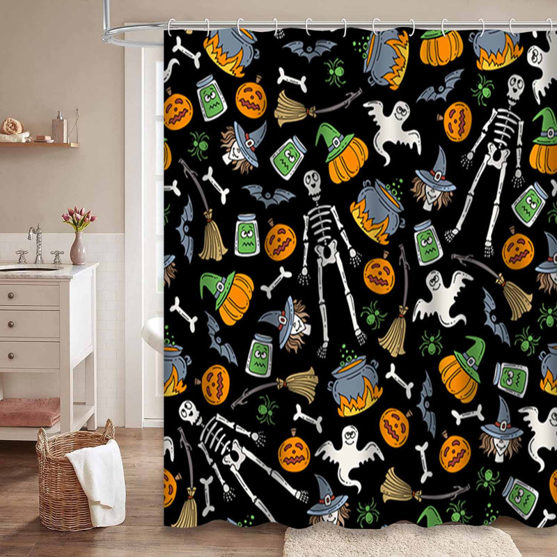 Rideau de douche Halloween en tissu d'automne noir avec 12 crochets, L 72 po x l 84 po