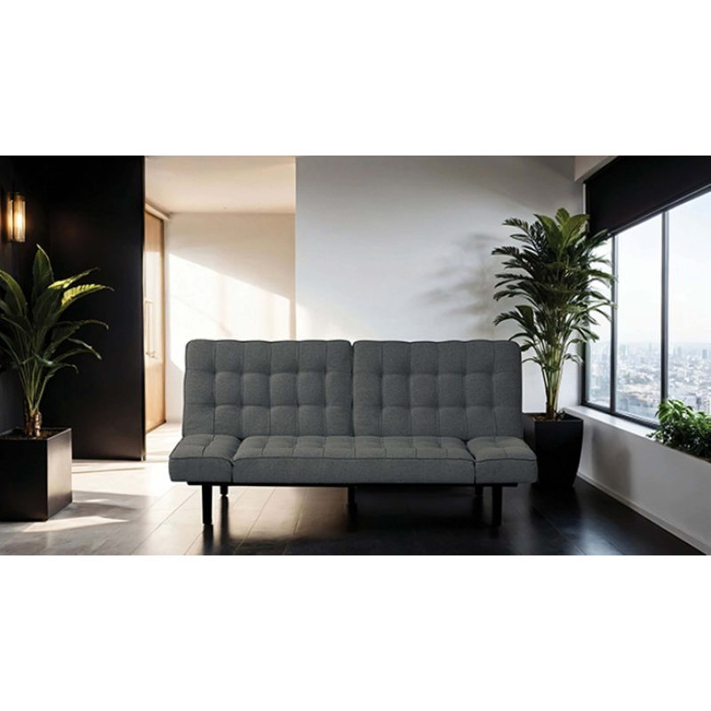 Futon canapé Biscuit capitonné dossier 1pc canapé réglable accoudoirs convertible en canapé-lit, Gris foncé