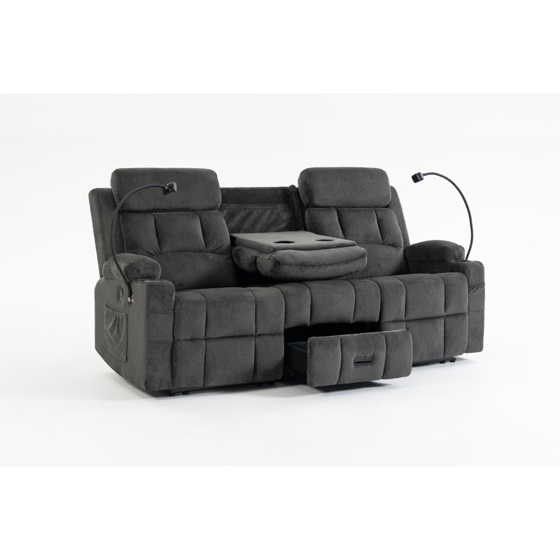 Manual Reclining Loveseat Sofa,3-Seat Recliner Couch with Flip-Down Middle Back,Storage Drawer,Cup Holders & USB Ports,Living Room Furniture for Home & RV,Grey