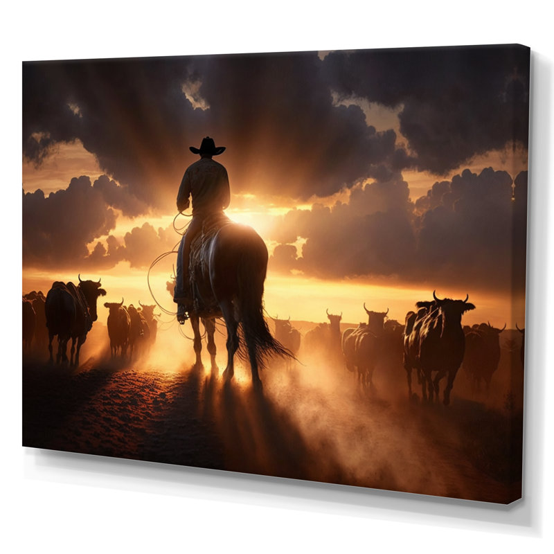 Narvin Wrangler In Sunset IV - art mural coucher de soleil, H 30 po x l 40 po x P 1,5 po, Toile tendue