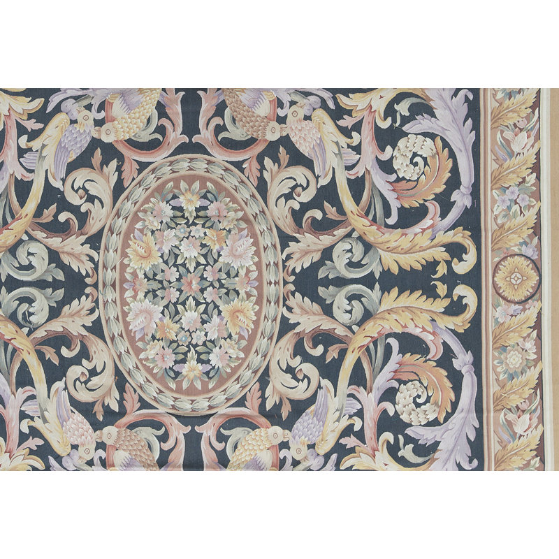 Tapis noir et beige noué à la main de haute qualité