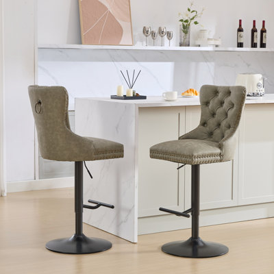 Pivotement à 360 ° avec siège réglable, dossiers en cuir PU pour la maison (olive, 2 sièges, 2 tabourets de cuisine confortables)