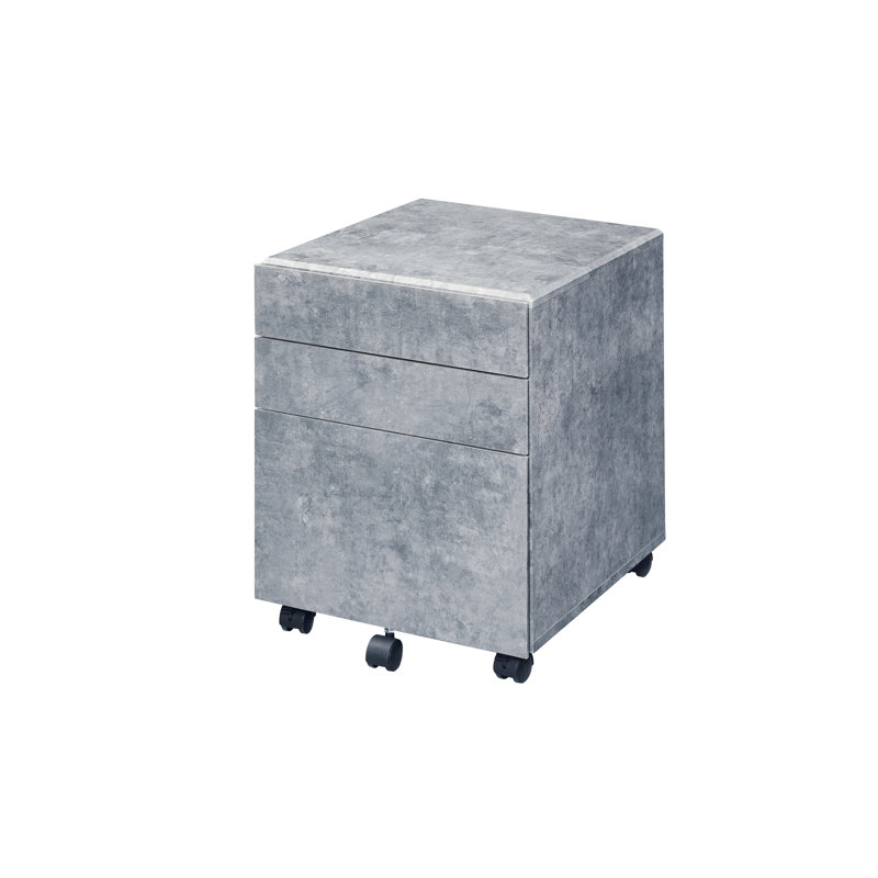Faux Concrete & Silver File Cabinet, 3 Durability - Gray
