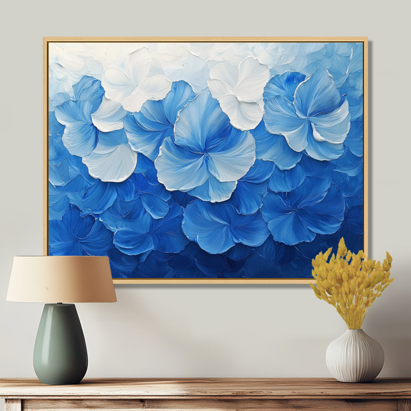 Blanc sur velours bleu jonquilles Bloom III - Jonquilles, art mural, H 16 po x l 32 po, Floater Framed, Brun