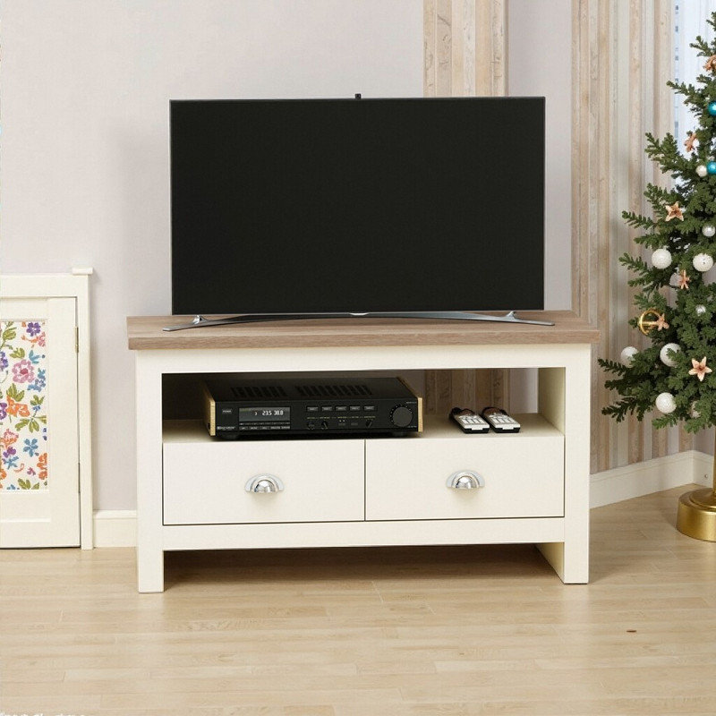 Meuble télé d'angle pour téléviseur avec panneau de rangement en MDF de 50 po ou moins avec tiroirs et rangement L 37,5 po x l 17,75 po