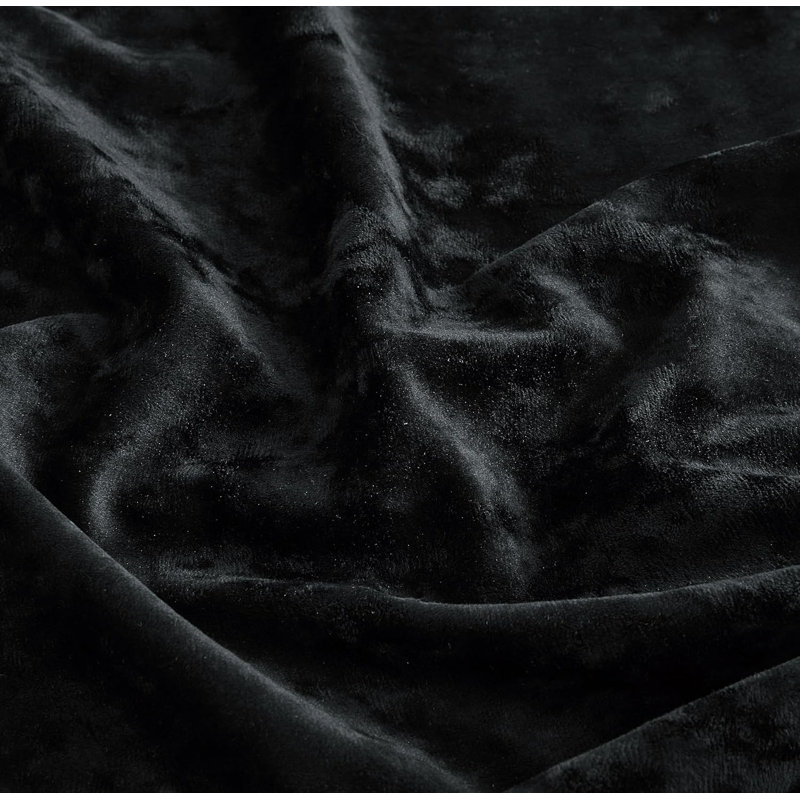 Piers Distressed Velvet Duvet Cover Set, Queen Duvet Cover + 2 Standard Shams, Black