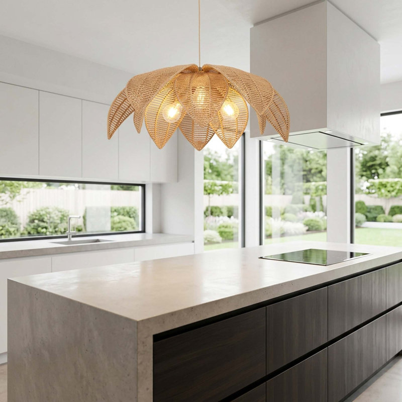 Luminaire suspendu en rotin 3 lumières Boho