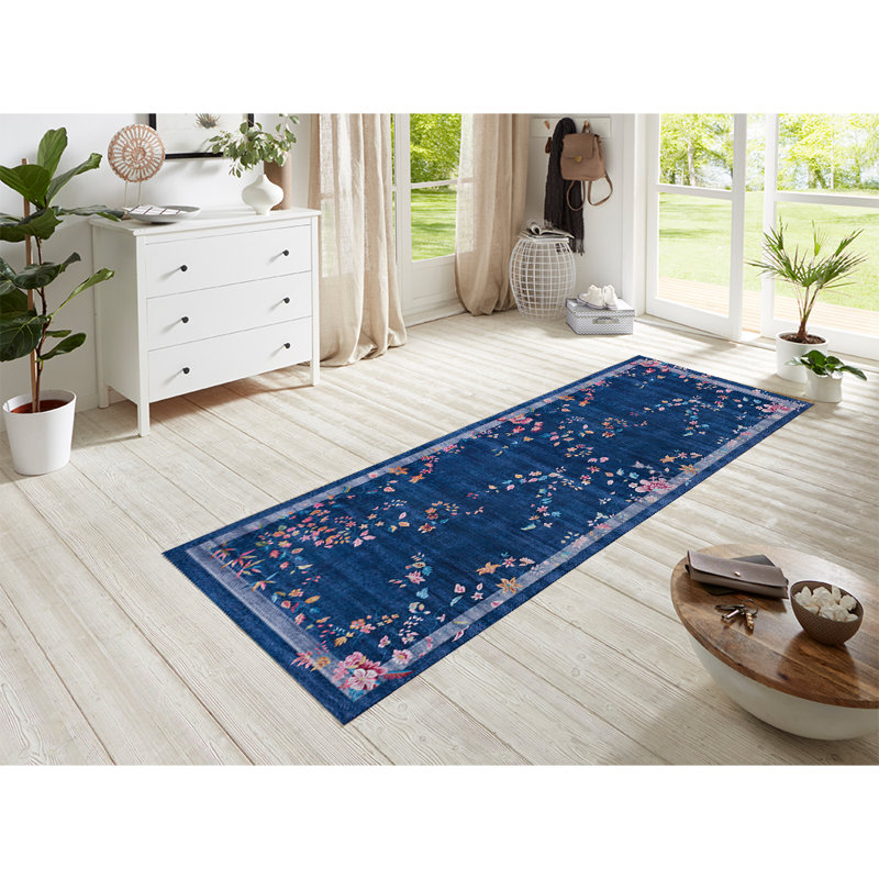 Machine Woven Dark Blue Rug, Runner 80 x 200cm