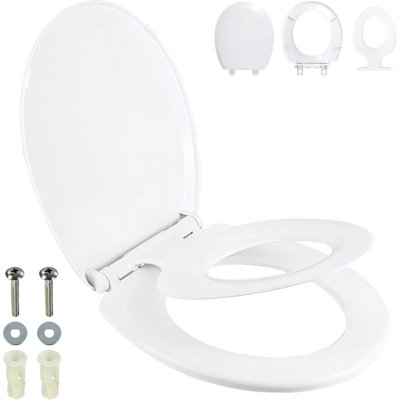 Siège de toilette rond non magnétique UMIEN 2-en-1 avec siège intégré pour la formation des petits enfants, charnières à dégagement rapide, pare-chocs anti-pincement et couvercle