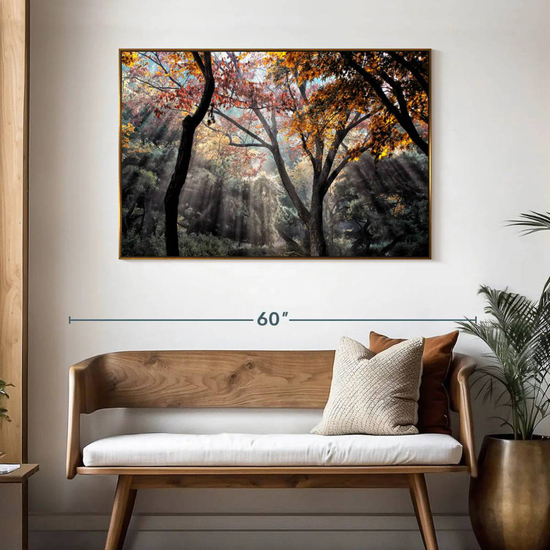 Rayons de soleil de la forêt, 46 po x 31 po, Cadre flottant doré