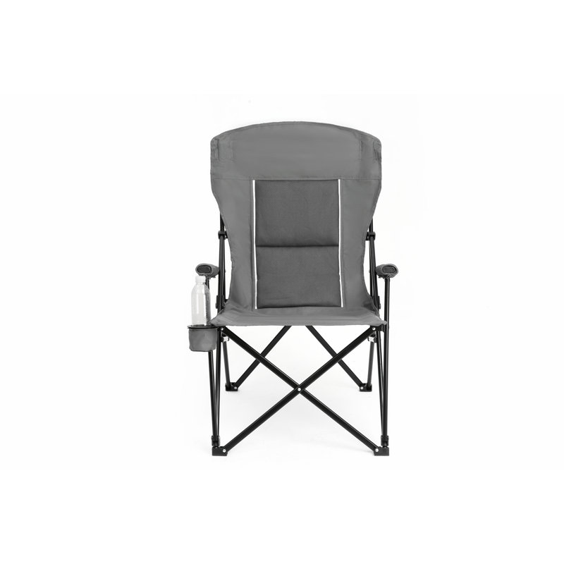Fauteuil de jardin robuste à haut dossier avec support 250LBS, chaise pliante portable avec porte-gobelet - gris