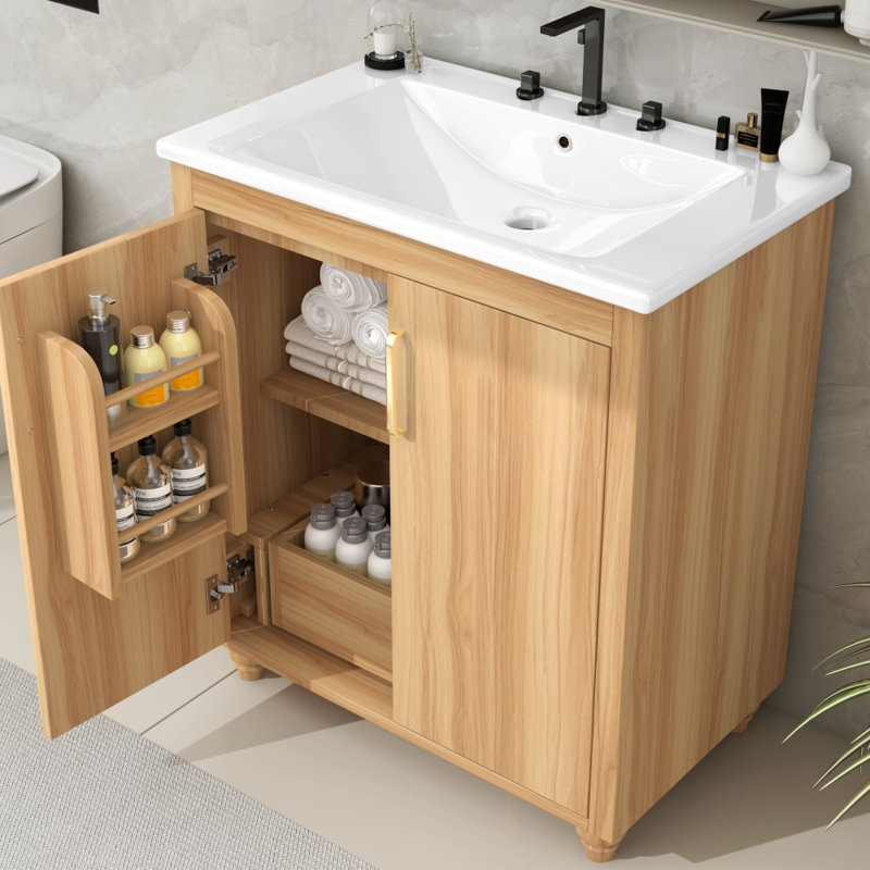 Meuble-lavabo multifonctionnel avec portes et tiroir 30 po
