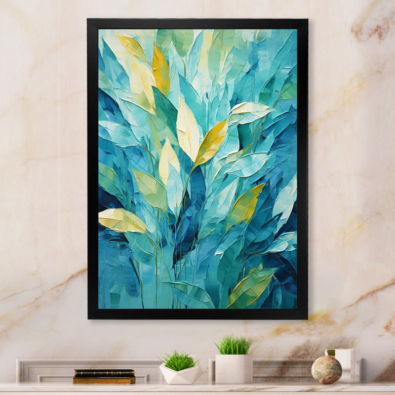 «Blue Tropical Plants Mirage 1 - Jungle», art mural, Cadre photo noir simple, H 44 po x l 34 po x P 1,5 po