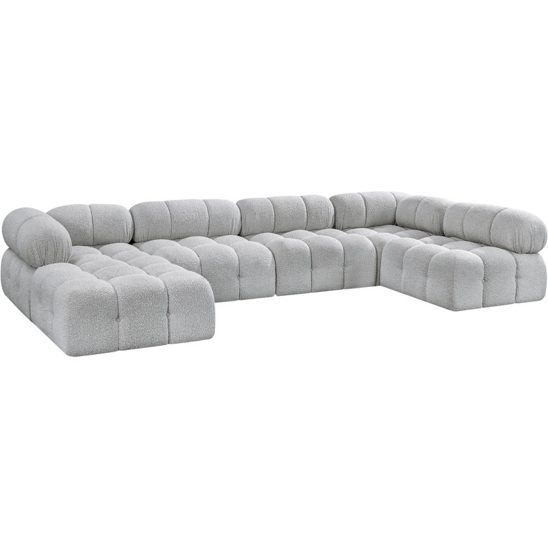 Huascar Upholstered U-Shaped Sectional Reversible, Grey Boucle Fabric