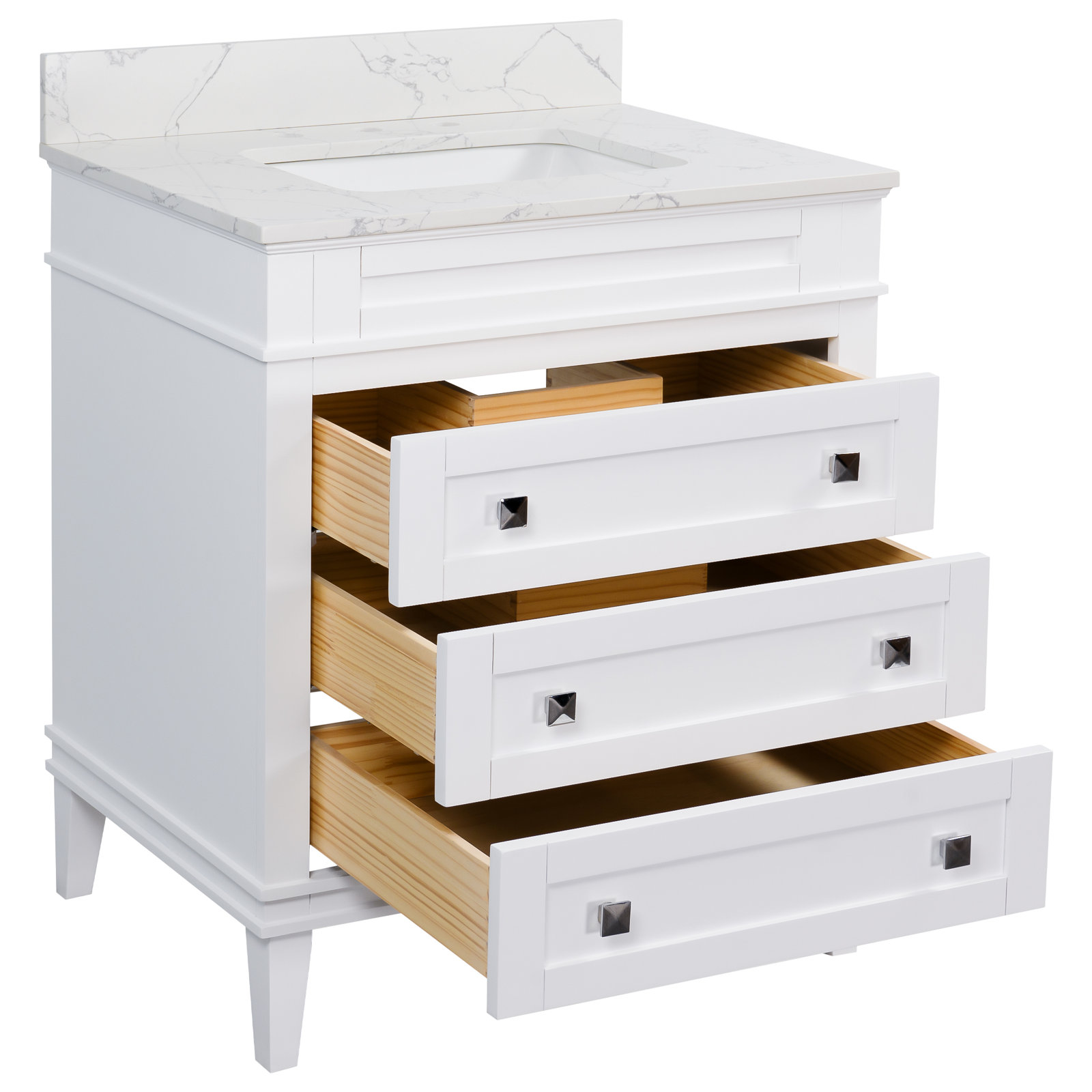 30'' Single Bathroom Vanity, Engineered Marble, White