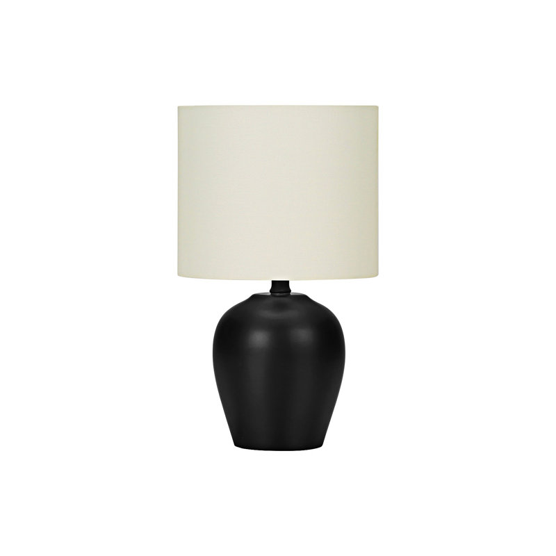 Lampe de table en céramique noire lisse avec abat-jour en tissu ivoire