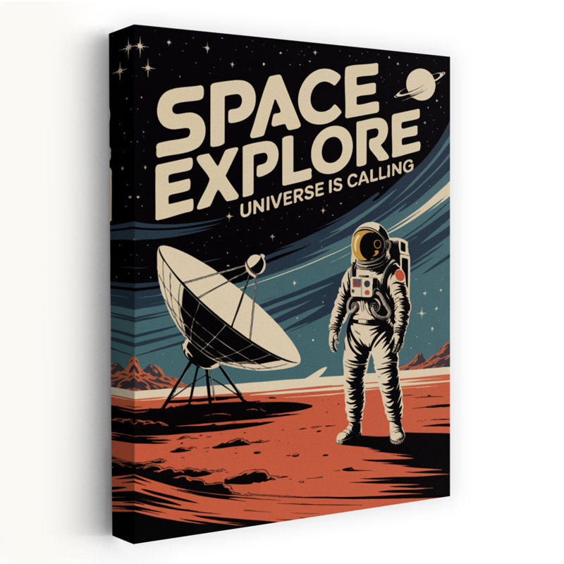«Space Explore Calling Retro Vintage Abstract Landscape Nature», art mural, H 48 po x l 32 po