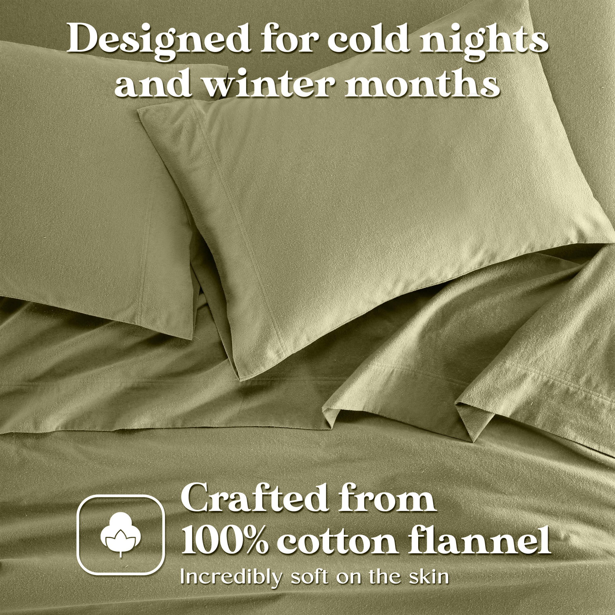All Season Breathable Cotton Flannel Pillowcase Set, Sage, King