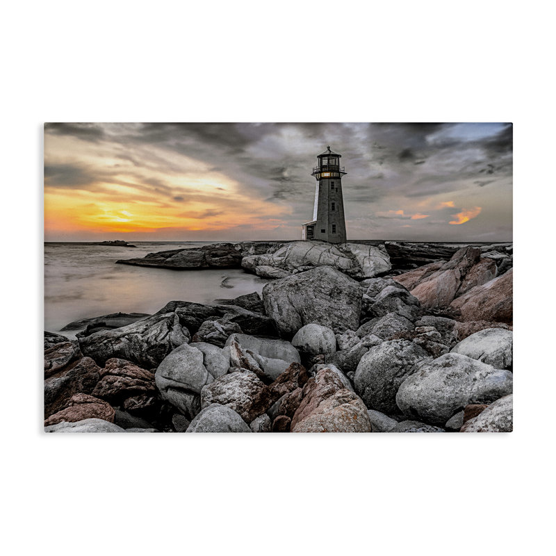 Toile du phare au coucher du soleil, design par Norm Stelfox, H 24 po x l 36 po