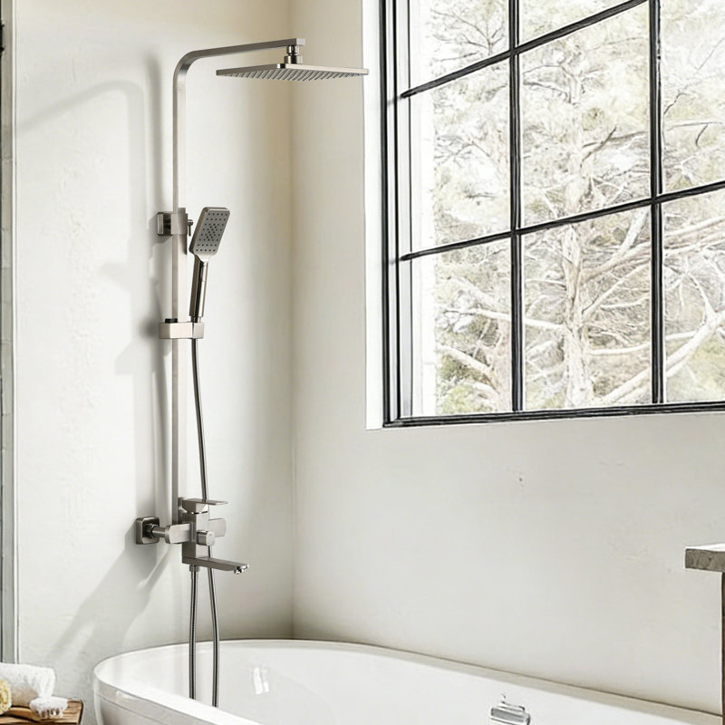 46"H 3-Function Stainless Steel Wall-Mounted Shower System, Brushed Nickel