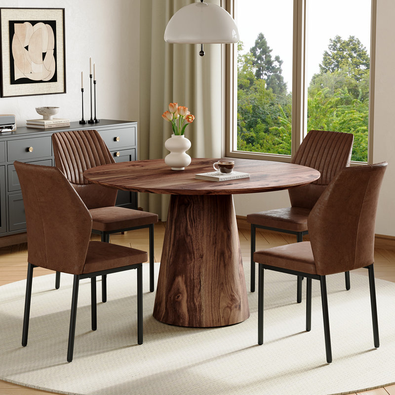 Ensemble table et chaises rondes de 114 cm (45 po) avec 4 chaises rembourrées, style moderne pour cuisine et salle à manger