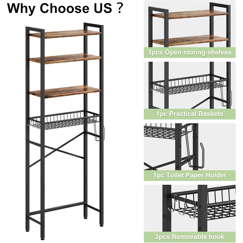 Vintage Brown Adjustable Over-the-Toilet Wood Storage Rack