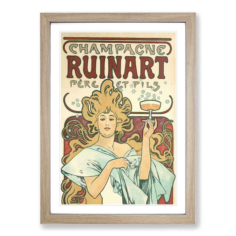 Champagne Ruinart Vol.1 by Alphonse Mucha - Picture Frame Painting, 65cm H x 48cm W x 2cm D, Oak Framed