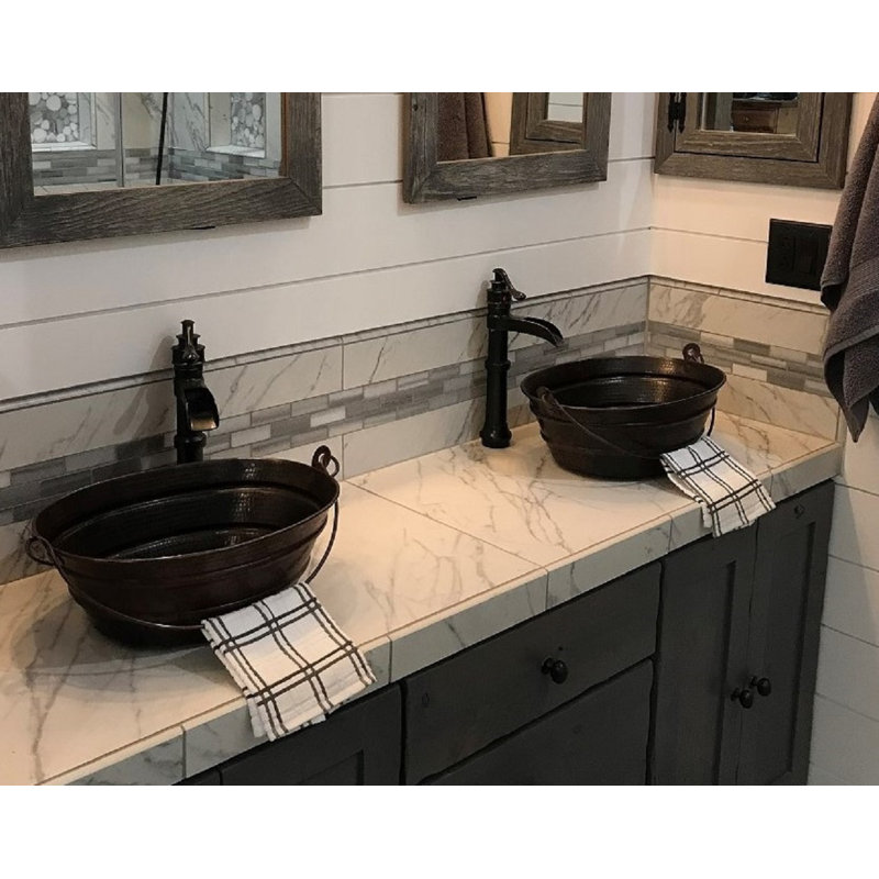 16" Oval Copper Vessel Bucket Bath Sink with Drain