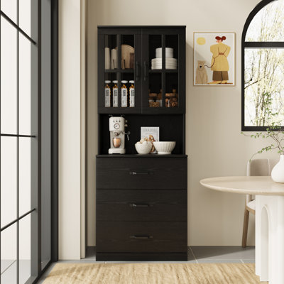 Garde-manger 71 po x l 23,6 po avec bibliothèques et huche de porte en verre