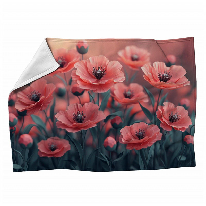 Jeté en molleton Poppy Flowers - Couvertures douces Flora - Jeté pour canapé, lit et chaises, L 80 po x l 60 po