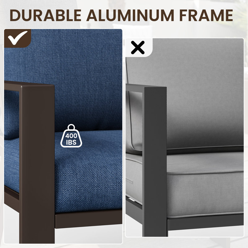Canapé d'extérieur 51 po pour 2 personnes en aluminium léger avec coussins 51 po, Marine