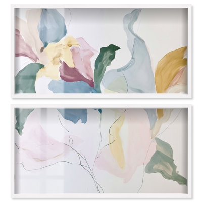Ensemble de décoration murale Art Remedy « Delicate Dawn Floral II Shadowbox Print Sage », cadre blanc, 48 x 24