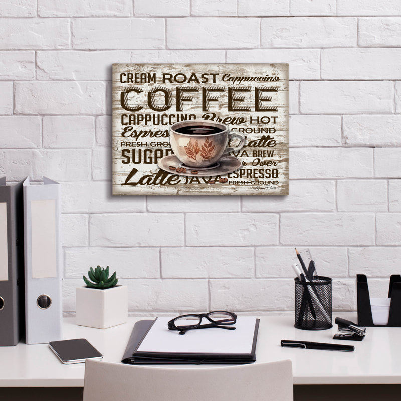 «Shiplap Coffee Sign A» par Jean Plout, art mural sur toile, H 12 po x l 16 po x P 0,75 po
