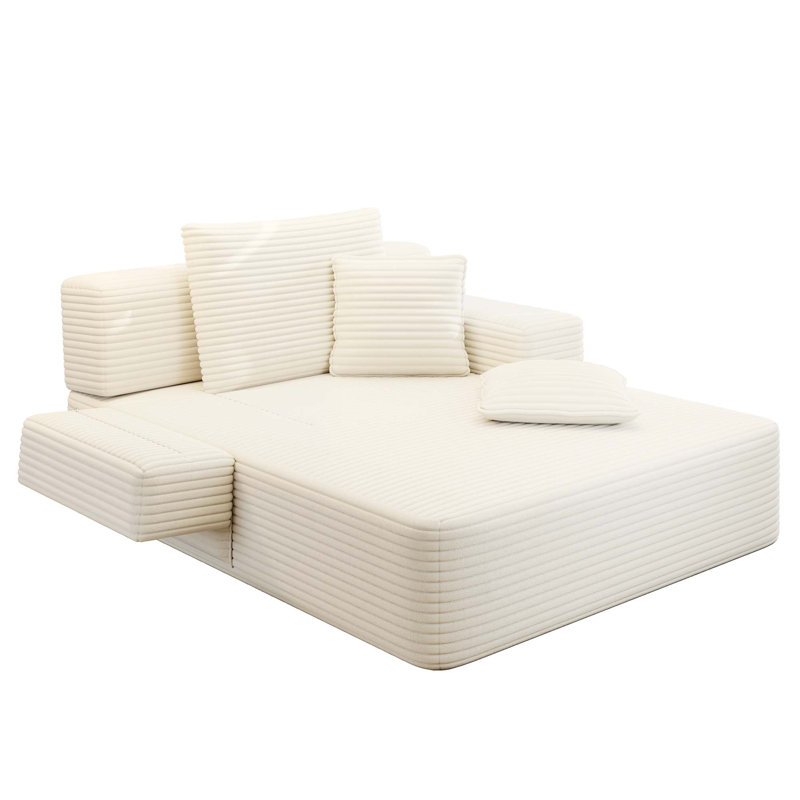 Luxueuse chaise longue convertible avec pochette de rangement et conception sans assemblage