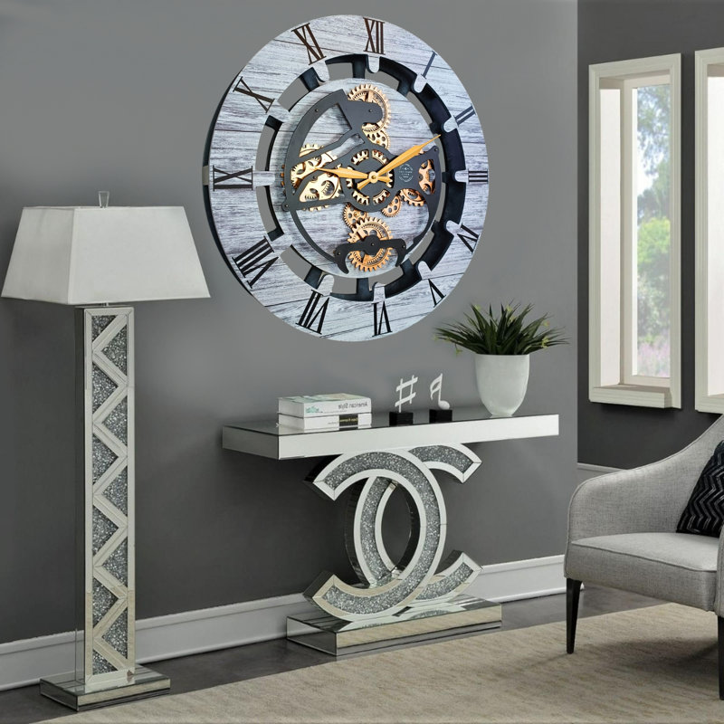 Solid Wood Wall Clock, Silver Grey