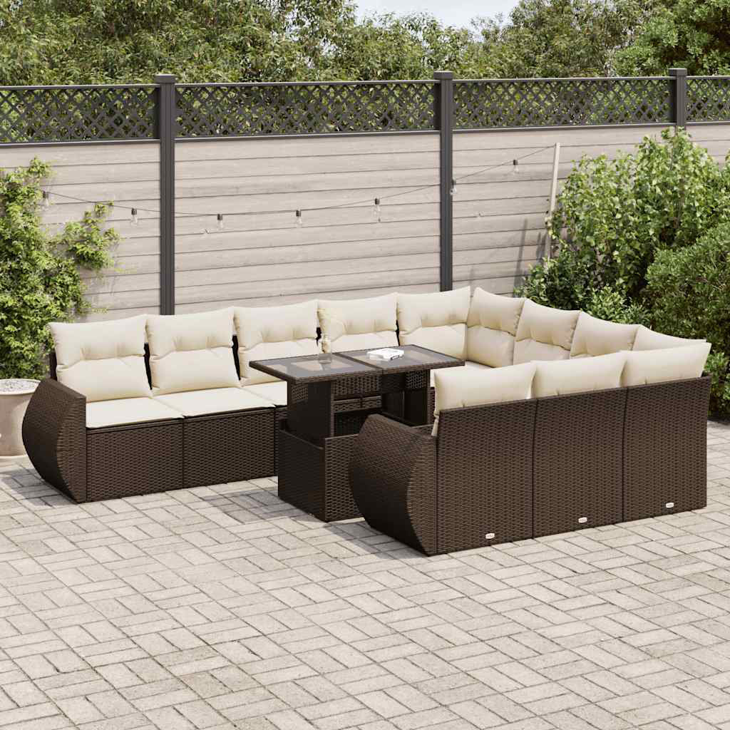 Vidaxl 11-Tlg. Garten-Sofagarnitur Mit Kissen Beige Poly Rattan