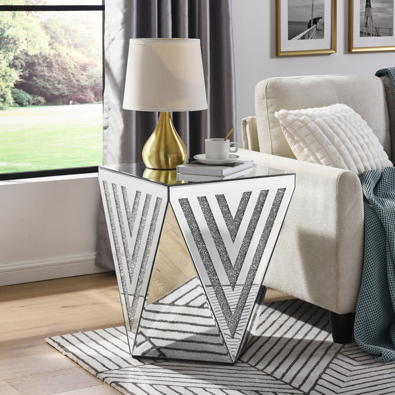 Table d'appoint avec miroir incrusté de cristal