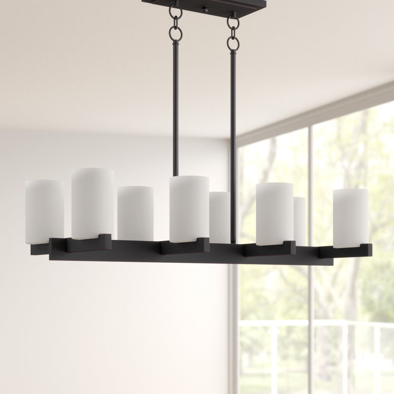 Luminaire suspendu linéaire à 8 lumières pour îlot de cuisine Delvin, Bronze vieilli