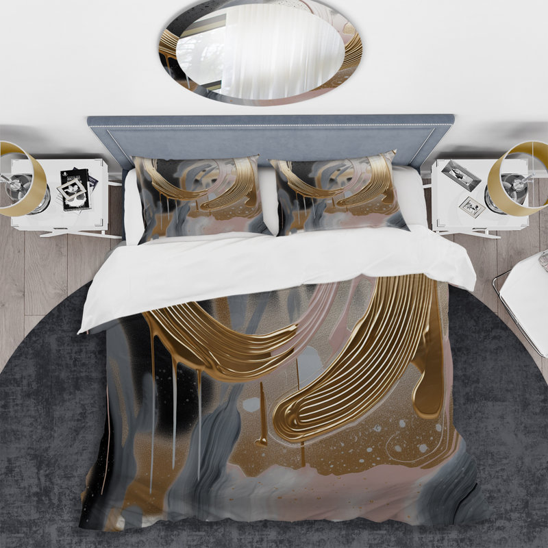 Ensemble de housse de couette Abstract Golden And Pink Infinity Rivers IV - Abstract Shapes