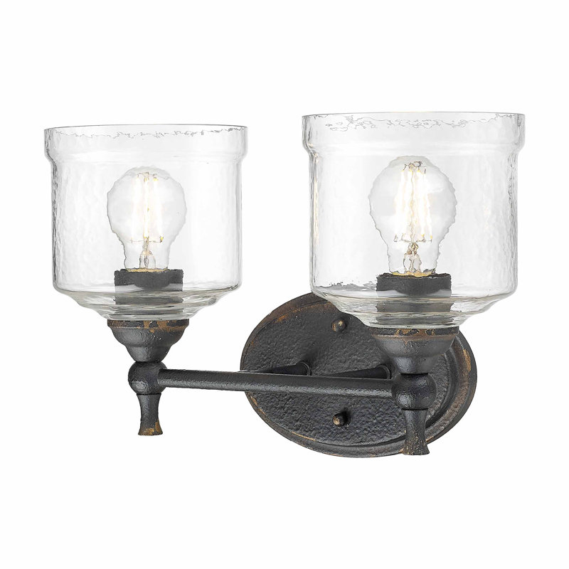 Ensemble de meuble-lavabo 2 lumières avec abat-jour en verre martelé Corder, Ivoire antique