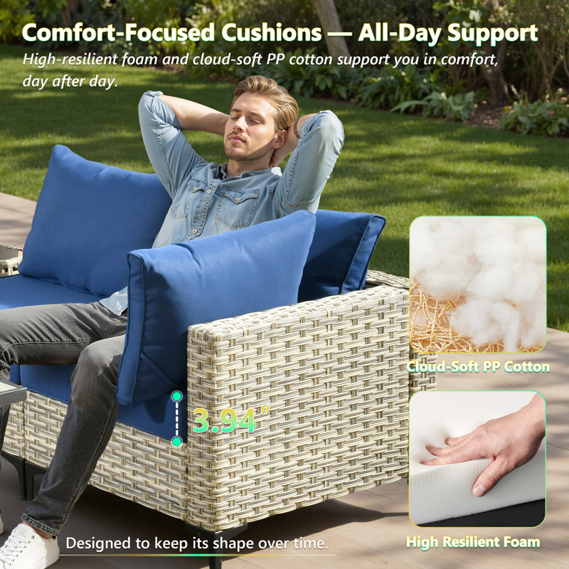 Sorella 50.4'' Wicker Outdoor Loveseat, Outdoor Patio Sofa, Navy