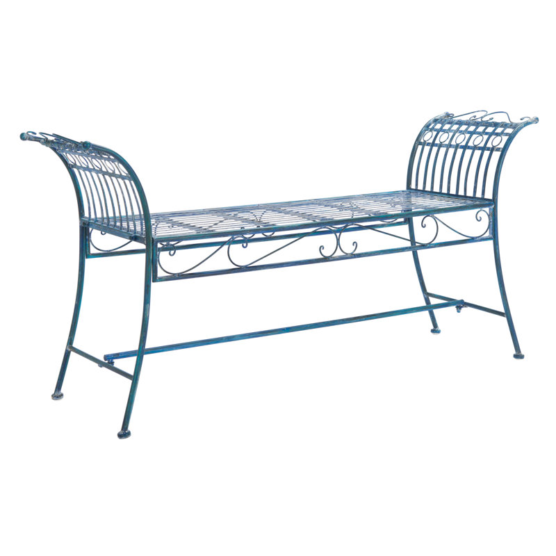 Kyel Iron Outdoor Bench, Antique Blue