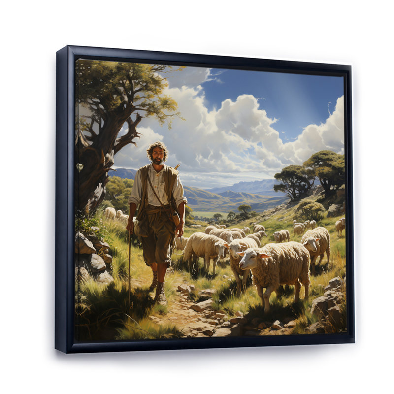 «The Shepherds Song - Animals», reproduction sur toile, H 36 po x l 36 po x P 1,5 po, Cadre flottant noir