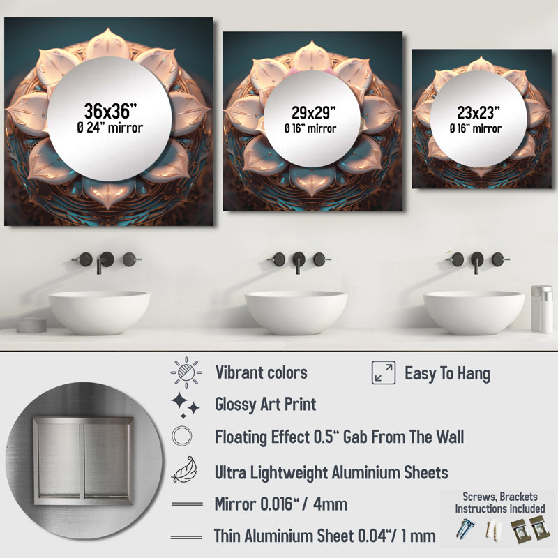 Exquis rose doré Mandala VI - grand miroir carré Boho Mandala pour décoration murale, 36 po x 36 po