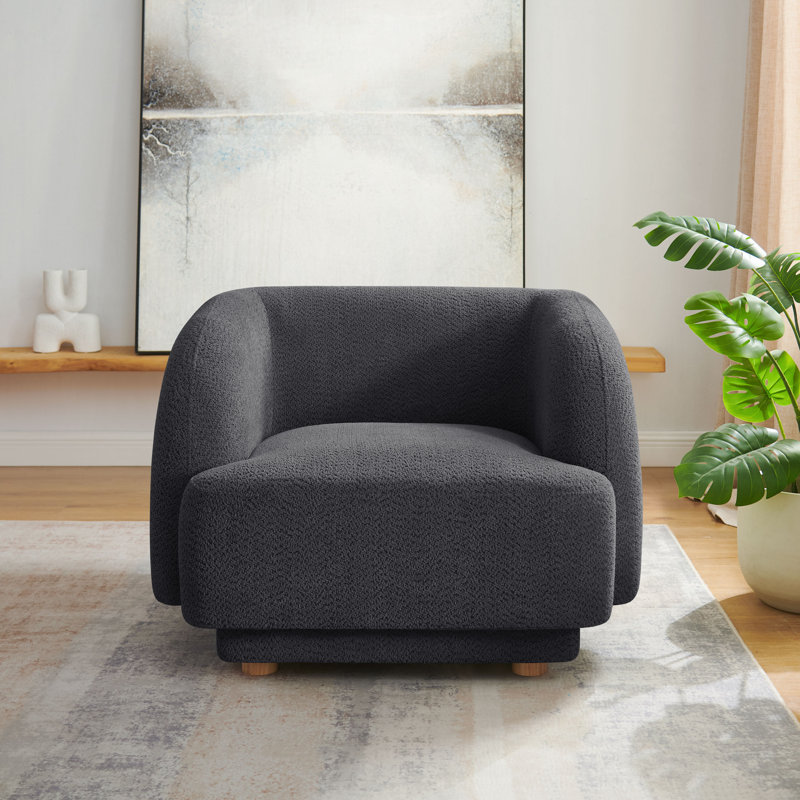 37Inch Upholstered Arm Chair With Wood Legs, Gray Polyester Blend/Polyester/Fabric